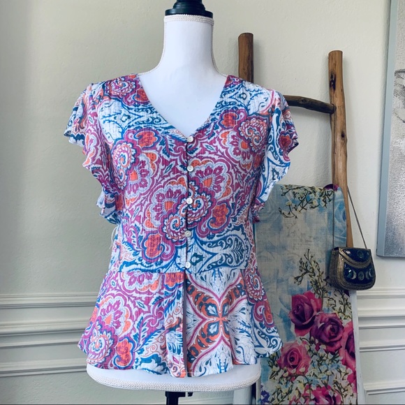 NANETTE LEPORE PINK RUFFLE SLEEVES BLOUSE TOP - Picture 6 of 14